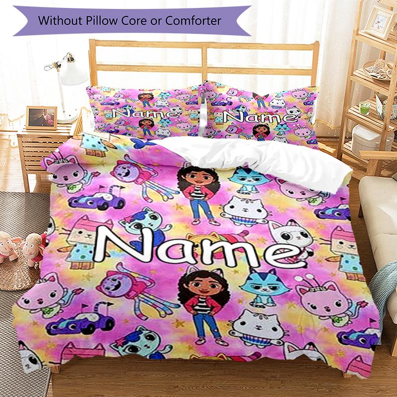 3Pcs Custom Name Gabbys Dollhouse Bedding Set Duvet Cover Closure Includes 1Duvet Cover 2Pillowcases Soft And Comfortable For All Seasons