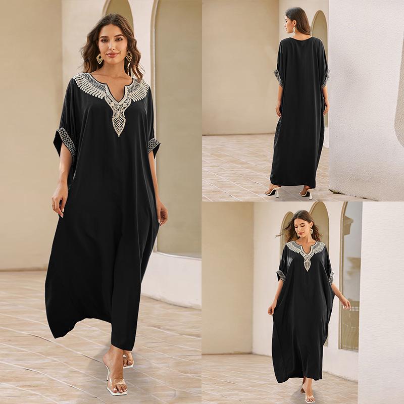 «Хлопковая юбка макси с европейской и американской вышивкой»: Женский пляжный солнцезащитный халат.