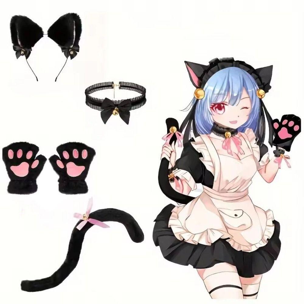 Bow Cosplay Headwear Lolita Halloween Dress Up Sweet Cat Ears Headband Set  Makeup