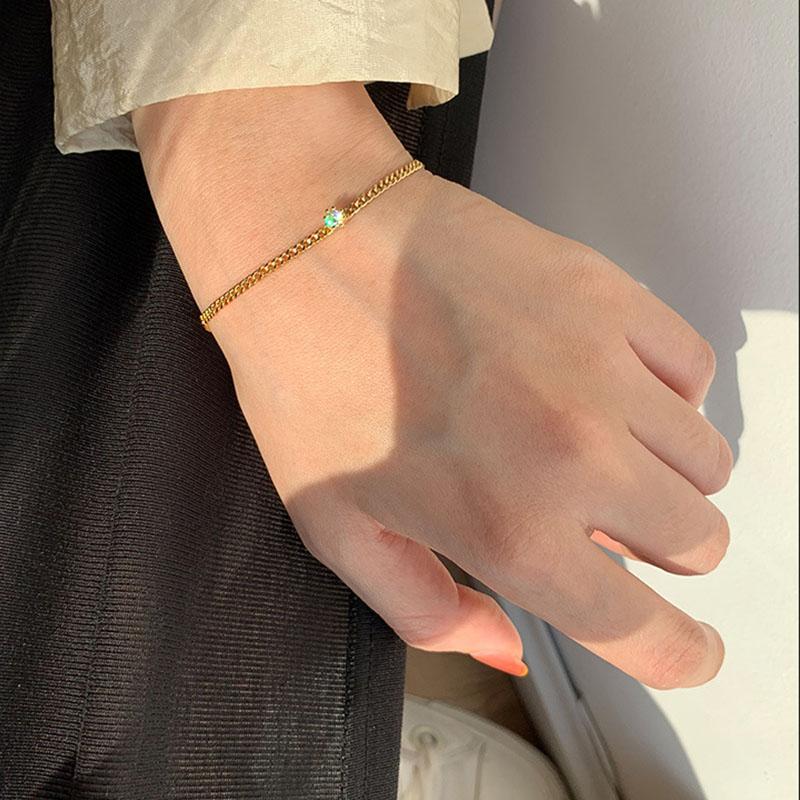 ANENJERY Браслет с одним цирконом, женская золотая цепочка, простые ювелирные изделия