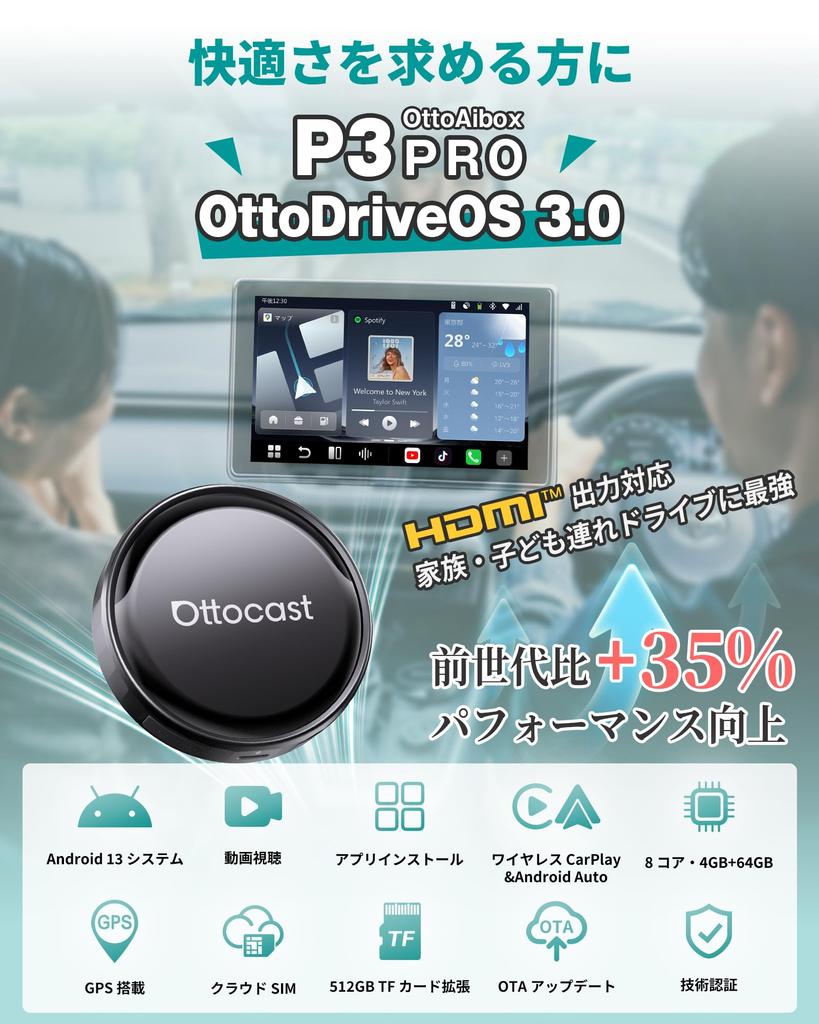 Ottocast P3 Pro с пультом-часами и другими видео в вашем автомобиле с CarPlay AI Control YouTube, Netflix, HDMI™ выходом. Коробка.
