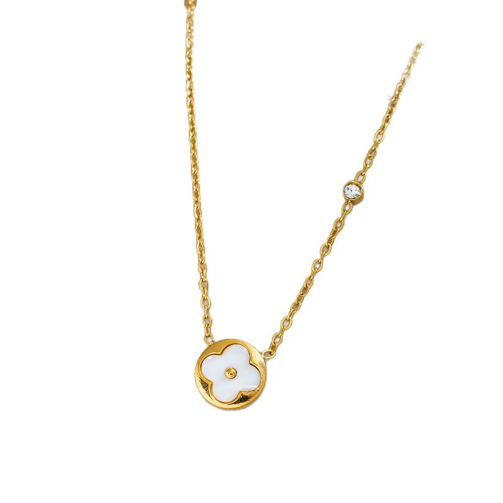 Браслет из титана с покрытием из 18-каратного золота 'Четырехлистный клевер' - Универсальный, не выцветающий, модный аксессуар класса люкс с перламутровыми акцентами