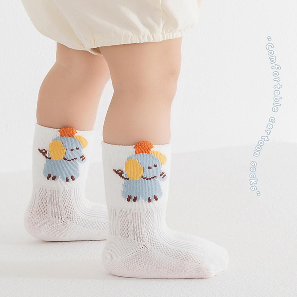 1PCS Thin Mesh Cotton Baby Socks Cute Cartoon Animal Flat Seam No Bone Breathable Mid Socks A-Class Safe Toddler Socks 0-8 Years Old