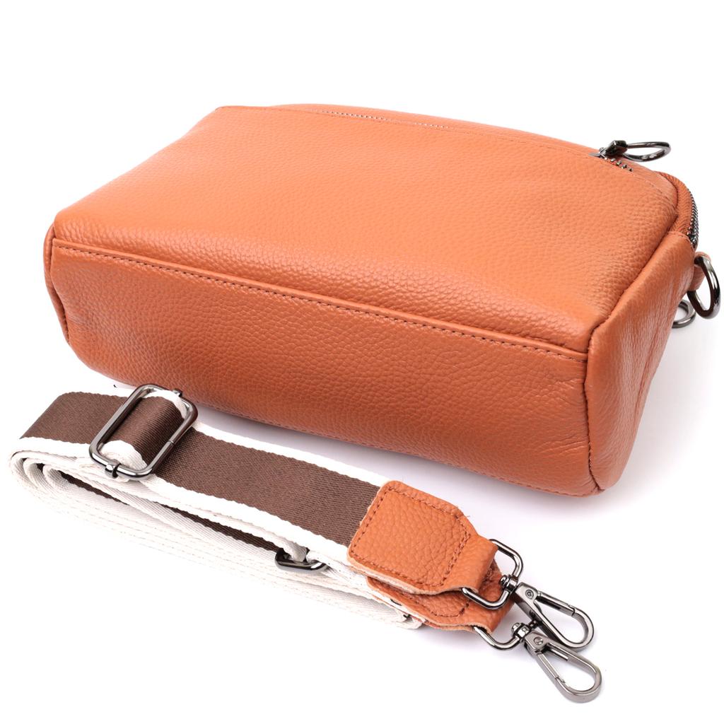 Spacious Bag for Women with Pockets Made of Genuine Leather Vintage 22601 Brown