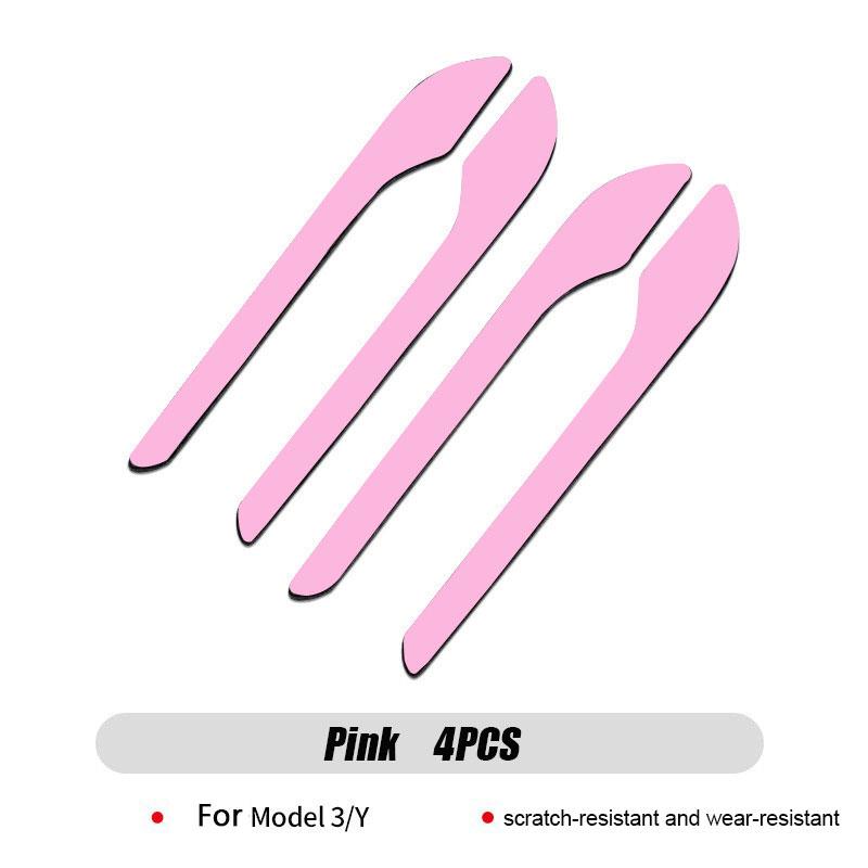 For Tesla Model 3 Y Door Handle Stickers 4PCS Adhesive Protection Stickers for Tesla Carbon fiber texture, luminous, pink, black