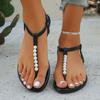 2024 новые сандалии на плоской подошве женские летние сандалии с бисером и римским узором в елочку женские туфли