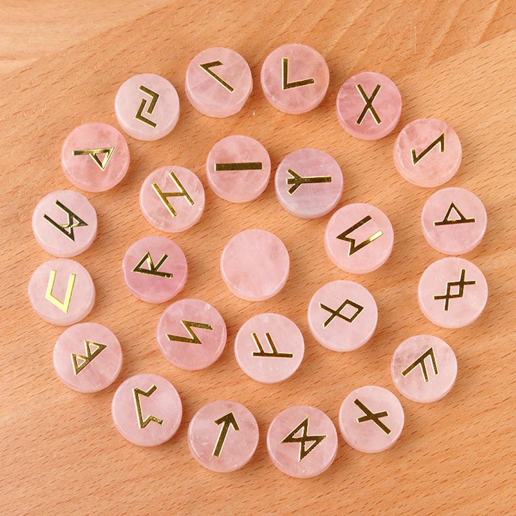 25Pcs/1Pack Natural Crystal Quartz Agate Rune Letters Unperforated Discs Set,Palm Stones Viking Nordic Amulet Divination Ornaments Decoration Jewelry