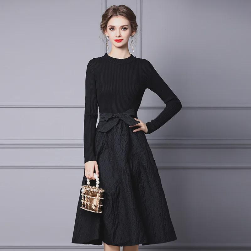 Zhili Women's Black Knitted Sweater Dress - Spring 2025 Collection, Mid-Length, Long-Sleeved