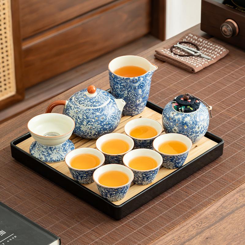 New Chinese Ru Kiln Flower Ceramic Light Luxury High-end Tea Drinking Set Huike Kung Fu Tea Set Enterprise