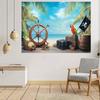 1 Pirate Treasure map background - Sea theme party banner with treasure chest parrot and wooden wheels Pirate birthday