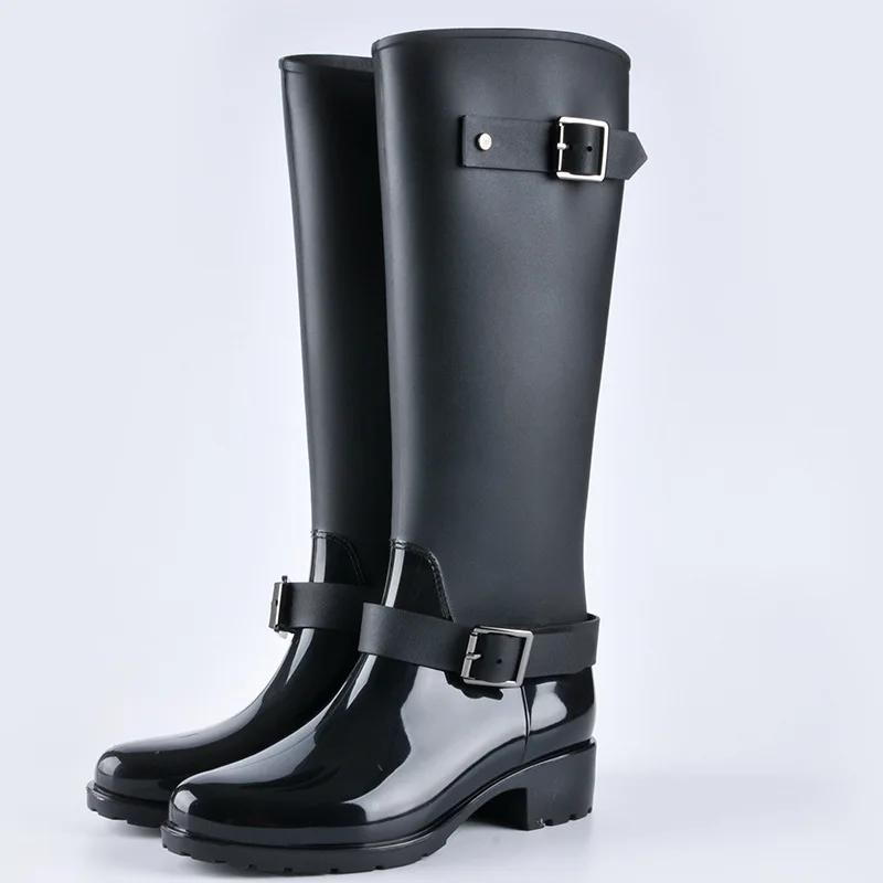 Punk Style Zipper Tall Boots Women's Pure Color Rain Boots Outdoor Rubber Water Shoes For Female 36-41 Plus Size