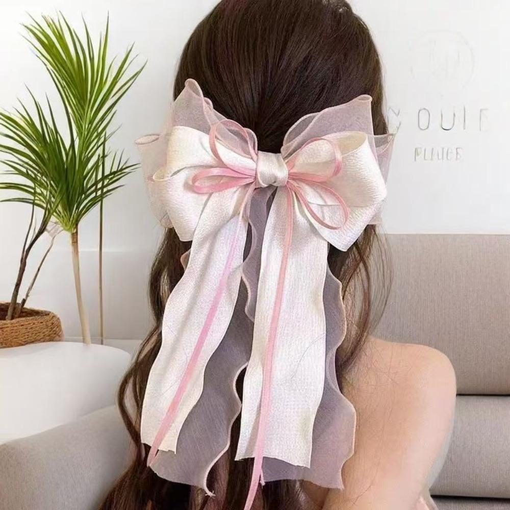 Lace Bow Ribbon Hair Clips Long Tails Ribbon Satin Hairpins Fashion Coquette Barrettes Women Girls