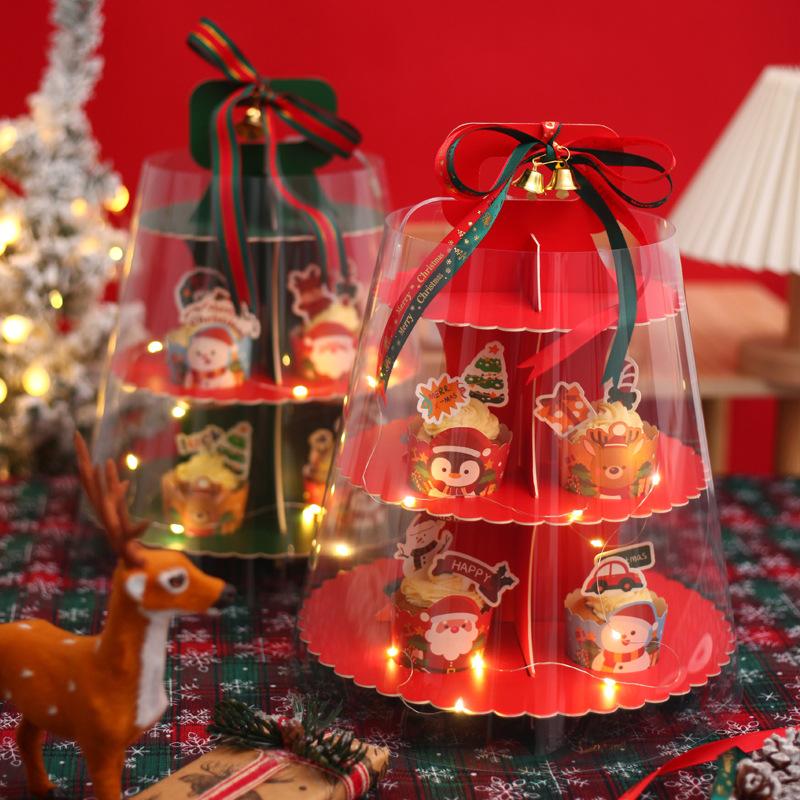 Коробка для кексов на Новый год и Рождество, многослойная, прозрачная, утолщенная, Happy Tower, для выпечки, десертов, чашек, креативная стойка