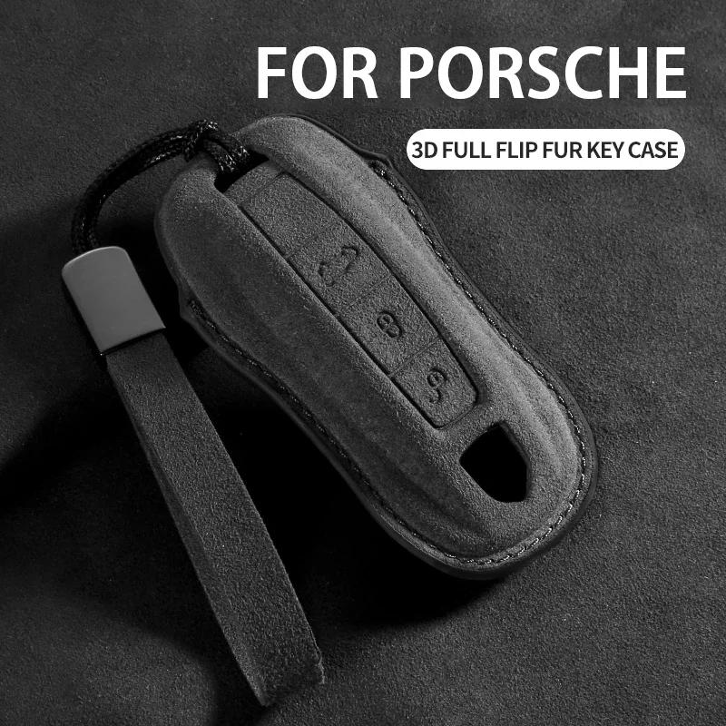 AABKS1 Car Key Case Cover for Porsche Panamera Cayenne 971 911 9YA Macan Boxster 3 Buttons Suede Car Remote Key Shell Fob Accessories