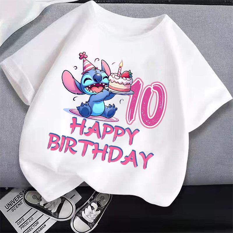 Футболка с номером Stitch, короткий рукав, мультяшный принт, круглый вырез, одежда для девочек, милые хлопковые аниме топы, модные подарки на день рождения