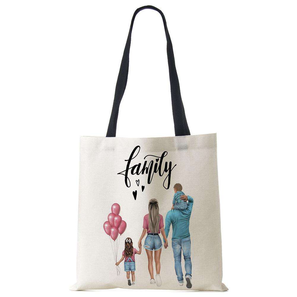 Милый мультфильм супер мама принт льняная большая сумка многоразовые сумки на плечо мама и ребенок складные женские повседневные сумки женские тканевые сумки