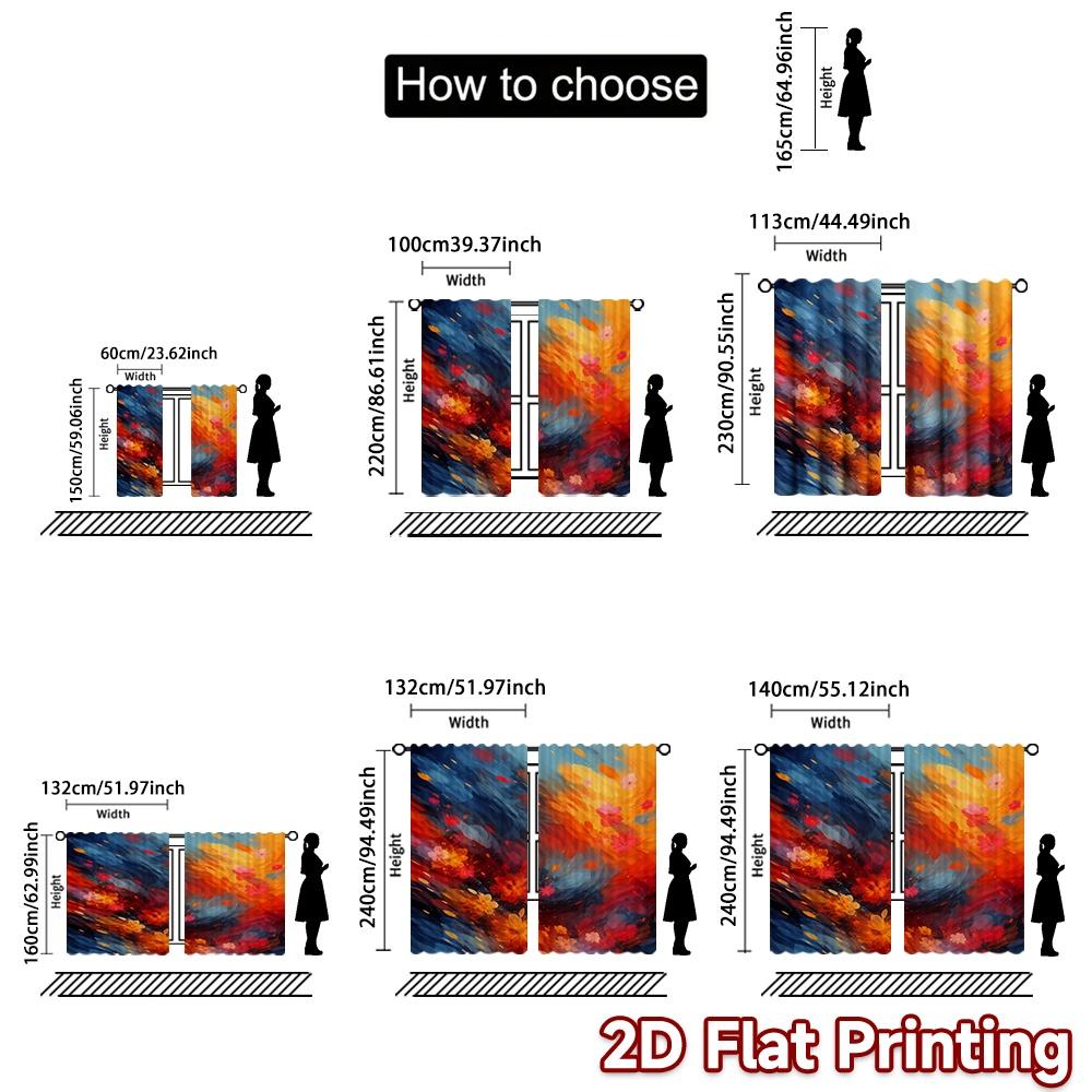 2D FLAT PRINTING 2pcs Curtains (Without Rod) Vivid Floral Swirls Chic Light Filtering Curtains Durable Polyester Curtains Easter