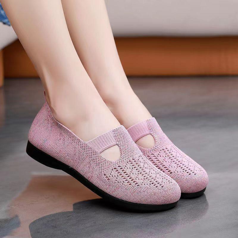 Summer New Single Shoes Old Beijing Cloth Shoes Women's Mesh Shoes Non-slip Soft Sole Breathable Middle-aged and Elderly Mother Shoes Elastic Upper