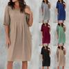 Women's Casual Loose O Neck Short Sleeve With Pockets Elegant Linen  Swing Dresses