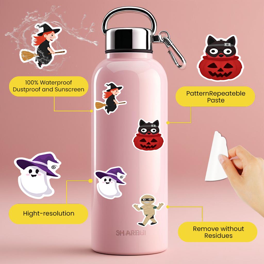 35pcs-50pcs Cute Ghosts Stickers Playful Witches Funny Stickers Teacher Reward Stickers For Guitar Laptop Helmet Skateboard