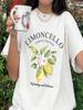 Графические топы Limoncello Футболка с принтом лимонов и букв Короткий рукав Круглый вырез Повседневная футболка Кавайи Уличная одежда Винтажная футболка с фруктами