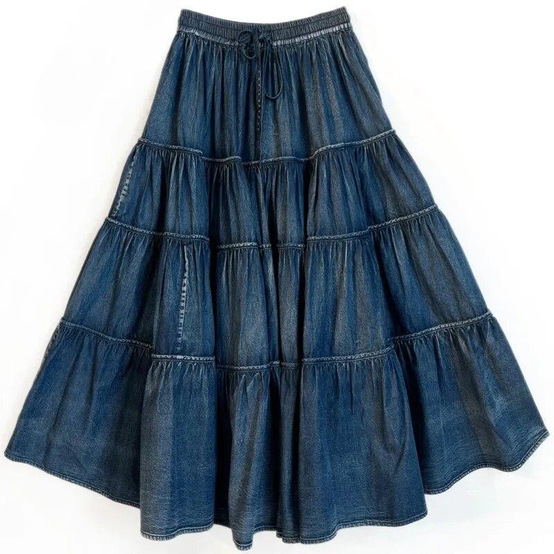 Johnature Woman Spring Casual Splicing A-Line Skirts Solid Color Cotton Vintage Retro Chinese Style Skirts