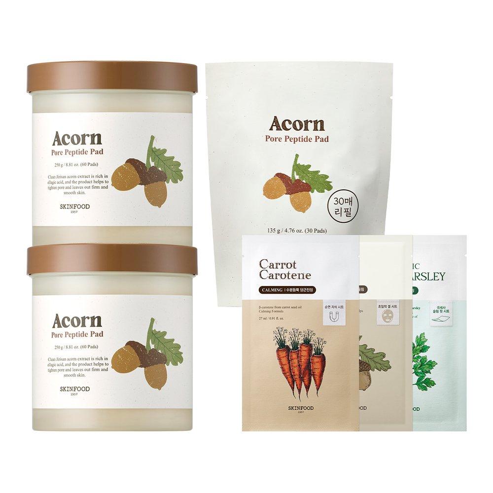 (2 Pieces) 60 Sheets of Acorn Acorn Pore Elasticity Pad + Gift [Gifts May Vary]