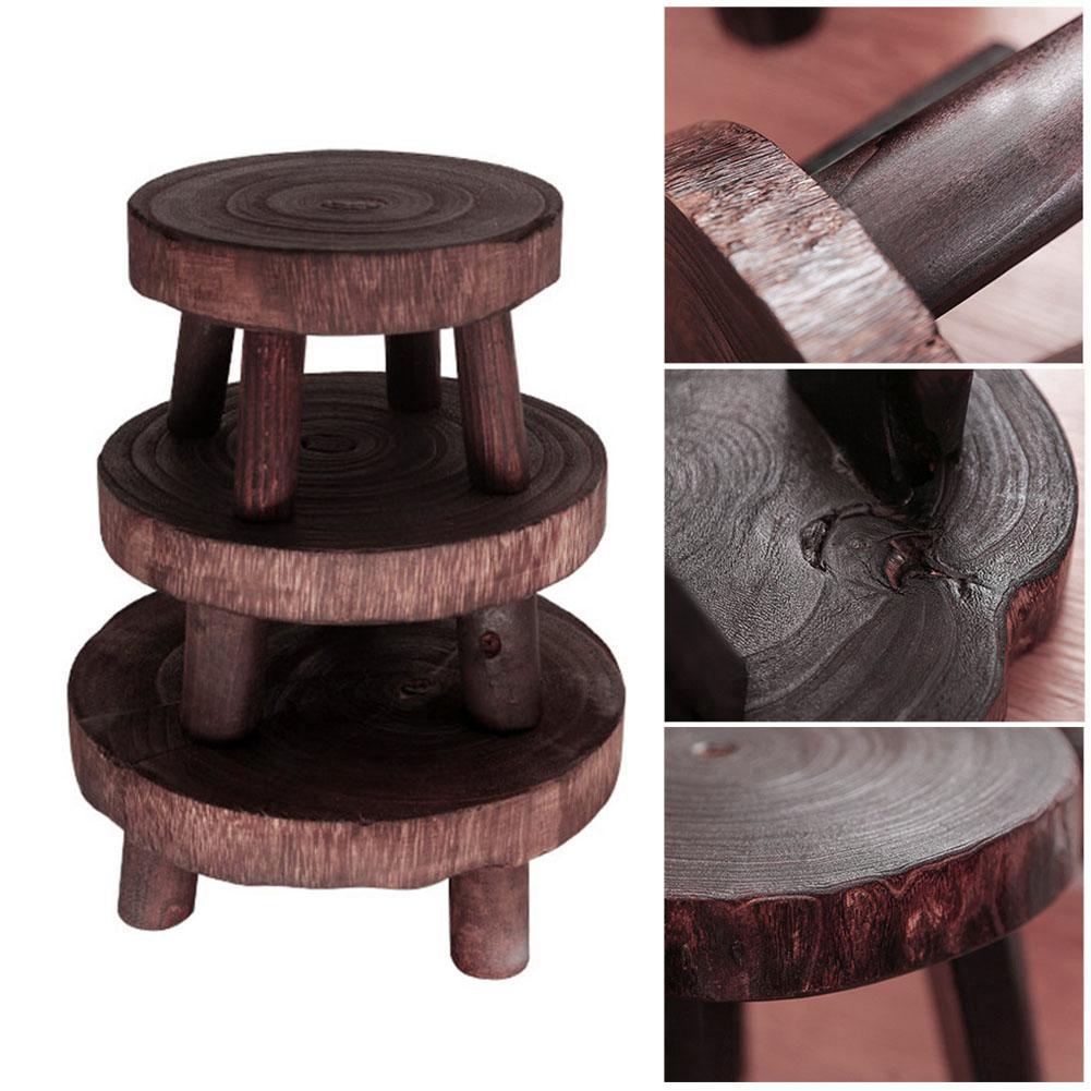 Wooden Flower Stand Stool Round Rustic Wooden Riser with 2.4in Leg for Garden Patio Home