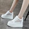 Fashion 9CM Air Mesh Genuine Leather Women Fashion Casual Shoes Platform Wedge Chunky Sneaker Women Summer Hidden Heel Vulcanize