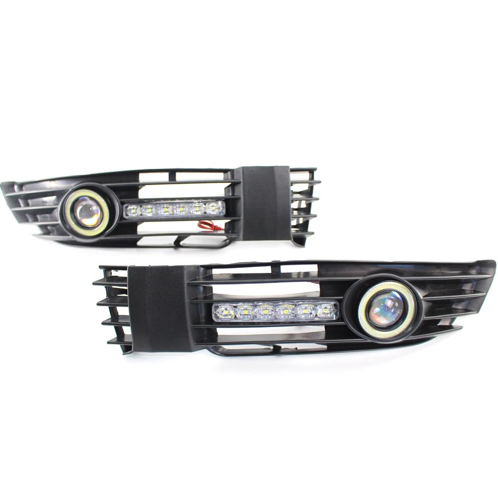 1 Pair Angel Eye Car Front Bumper Fog Lamps Grille With LED Daytime Running Lights Assembly Parts For Passat B5 B5.5