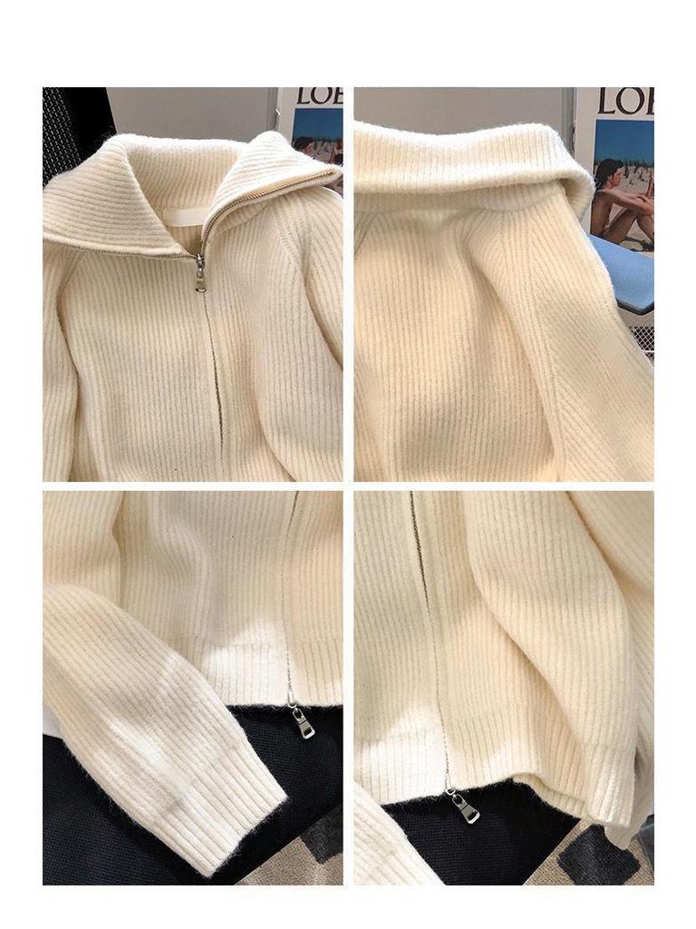 Women's Autumn/Winter Double Zipper Knit Cardigan - High Neck, Thickened Sweater Coat