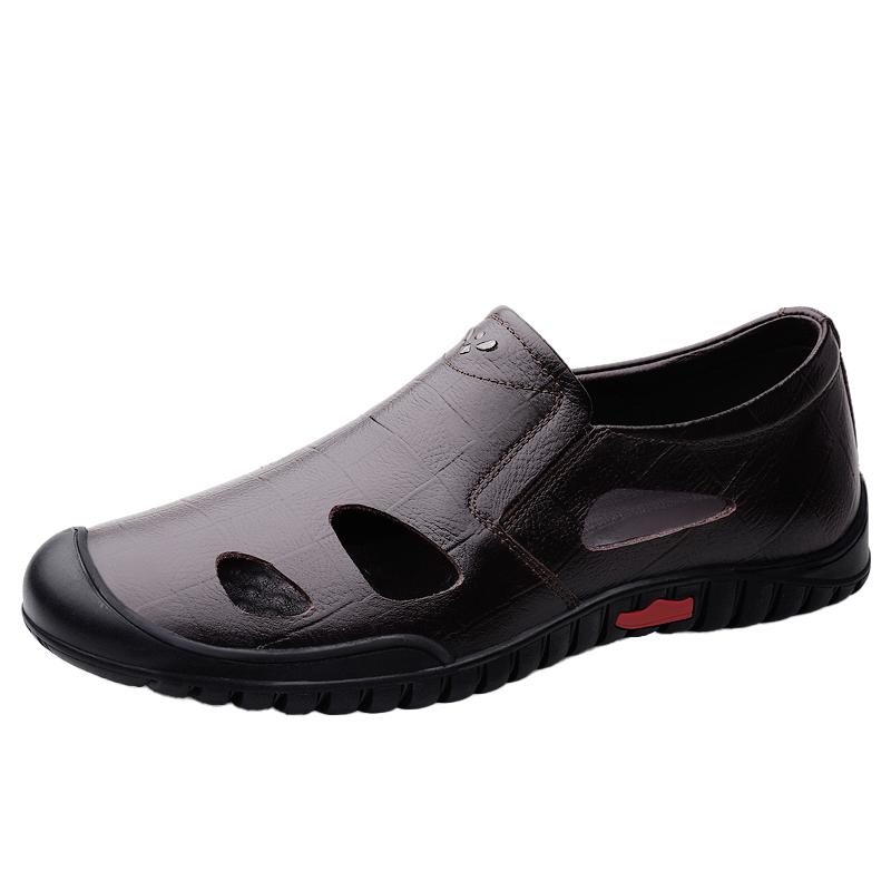 Fashion Summer Hot Selling Breathable Men's Sandals Beach Camping Shoes Hollowed Out Soft Soled Men's Leather Casual Shoes Anti Slip