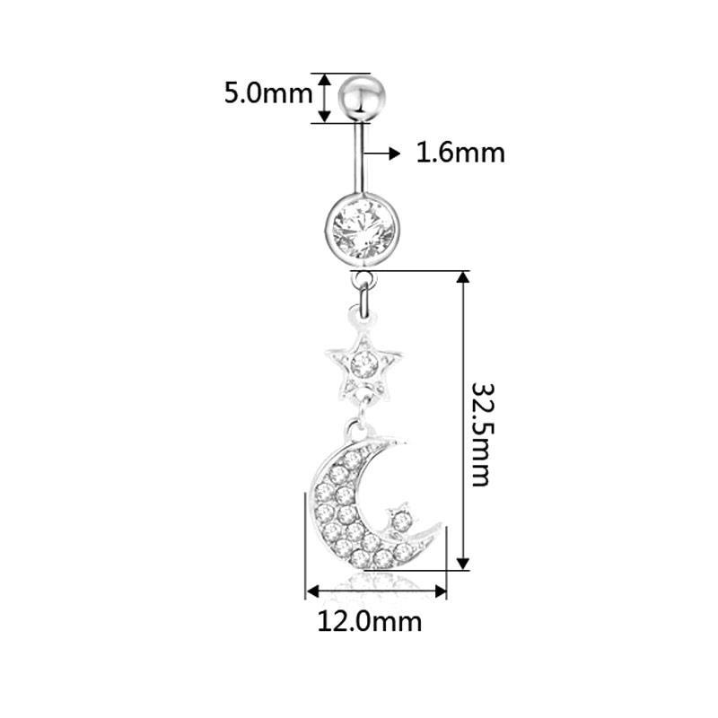 Punk Crystal Moon Dangle Navel Piercing Rings Body 316L Surgical Steel Belly Button Ring Jewelry