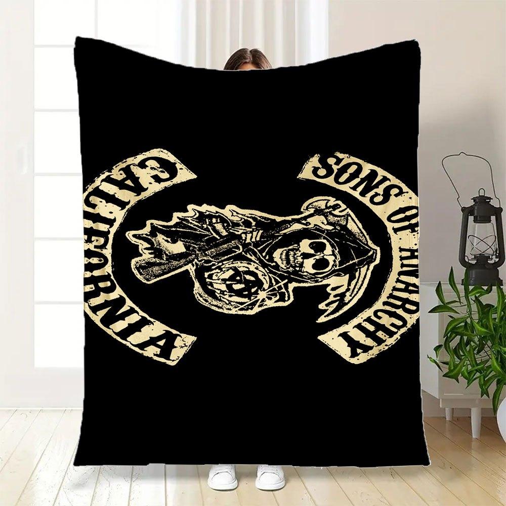 California Sons of Anarchy Motorcycle Club PatchBlanket Flannel Throw Blanket for Sofa, Bed, Travel, Camping, Office, Couch, Chair, And Bed