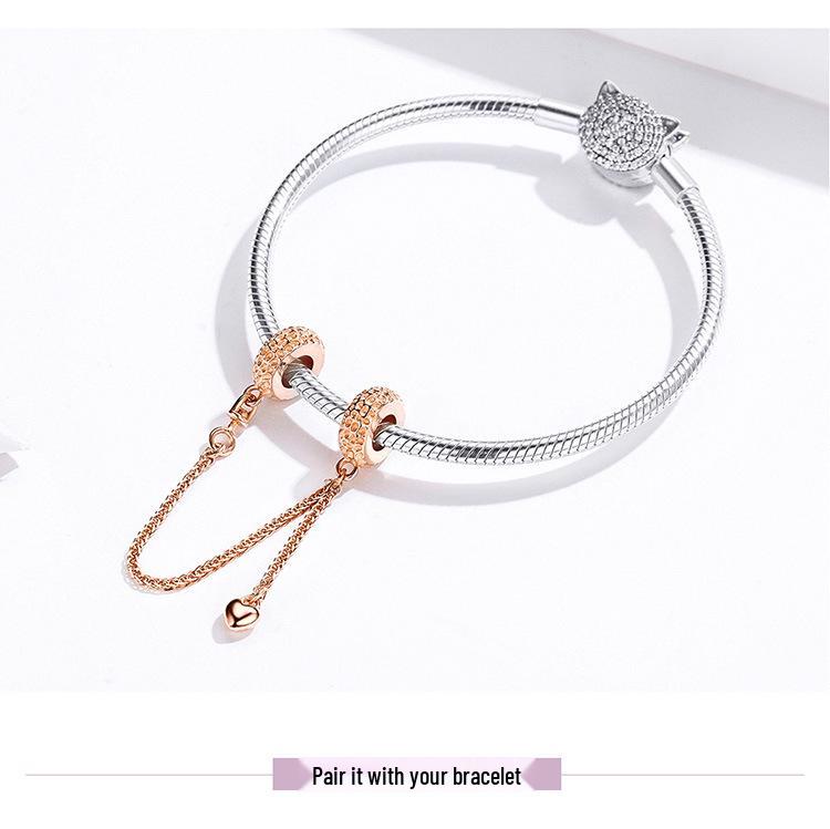 Браслет из серебра S925 с бусинами Ziyun, силиконовыми аксессуарами и страховочной цепочкой-шиной