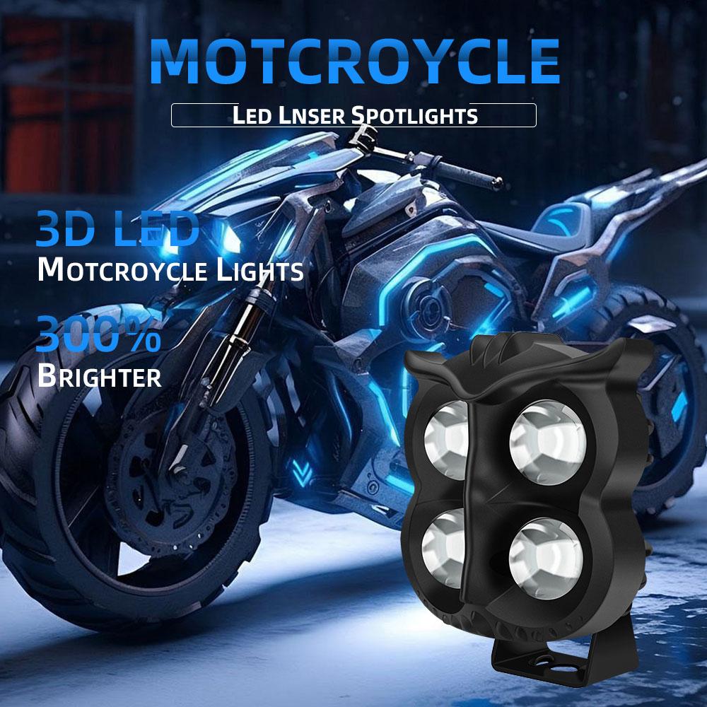 Motorcycle Headlight LED Spot Light Owl Shape 4 Light Modes 12V-80V Dual Color White Yellow Strobe Fog Light Motorbike Lamp
