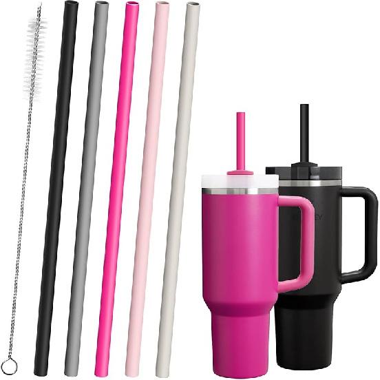 12.2” Silicone Straws Reble for Stanley/Simple Modern/Meoky 30 oz 40 oz Tumbler, 5 Pack Reble Long Rubber Drinking Straw for 64 oz Water Bottle,