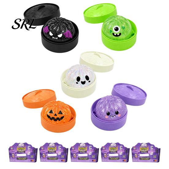 Halloween Party Favors 1/4/5Pcs Dumpling Squeeze Toy with Steamer Box, Cartoon Glitter Steamed Bun Slow Rising Fidget Stress Relief Toy, Ball for Home