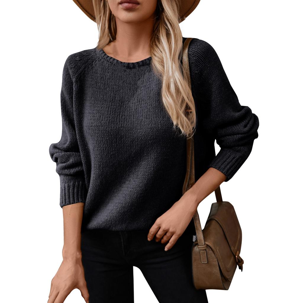 Однотонный завитой свитер-пуловер для женщин осень и зима свободный круглый вырез повседневный модный вязаный свитер