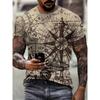 Men's T-shirt 3d Vintage Compass Pattern 3d Print T-shirts Outdoors Clothes Male