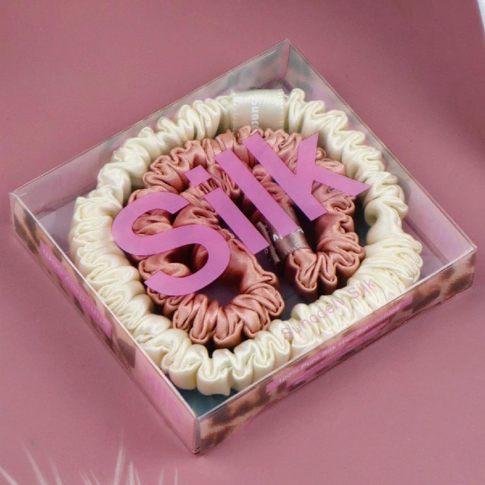 2PCS 100% Silk Hair Scrunchies For Women Girls High Quality Hair Ties HairBands Silk Suitable for Valentine's Day 22Momme Silk Hair Accessoires