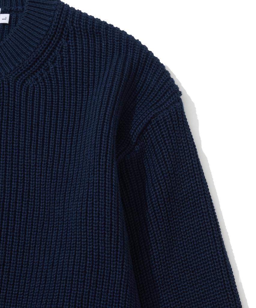 KNITTED Cotton Henley Neck Waffle Knit Navy