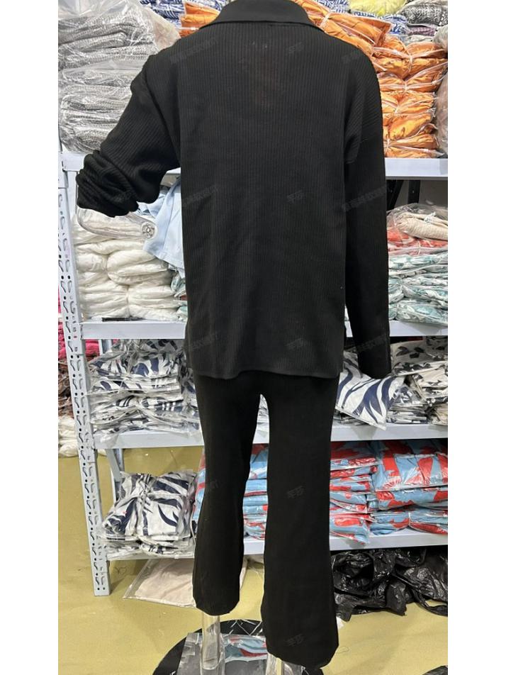 Осенний европейский и американский вязаный комплект из двух предметов для женщин, однотонный, свободного кроя, с разрезом по подолу