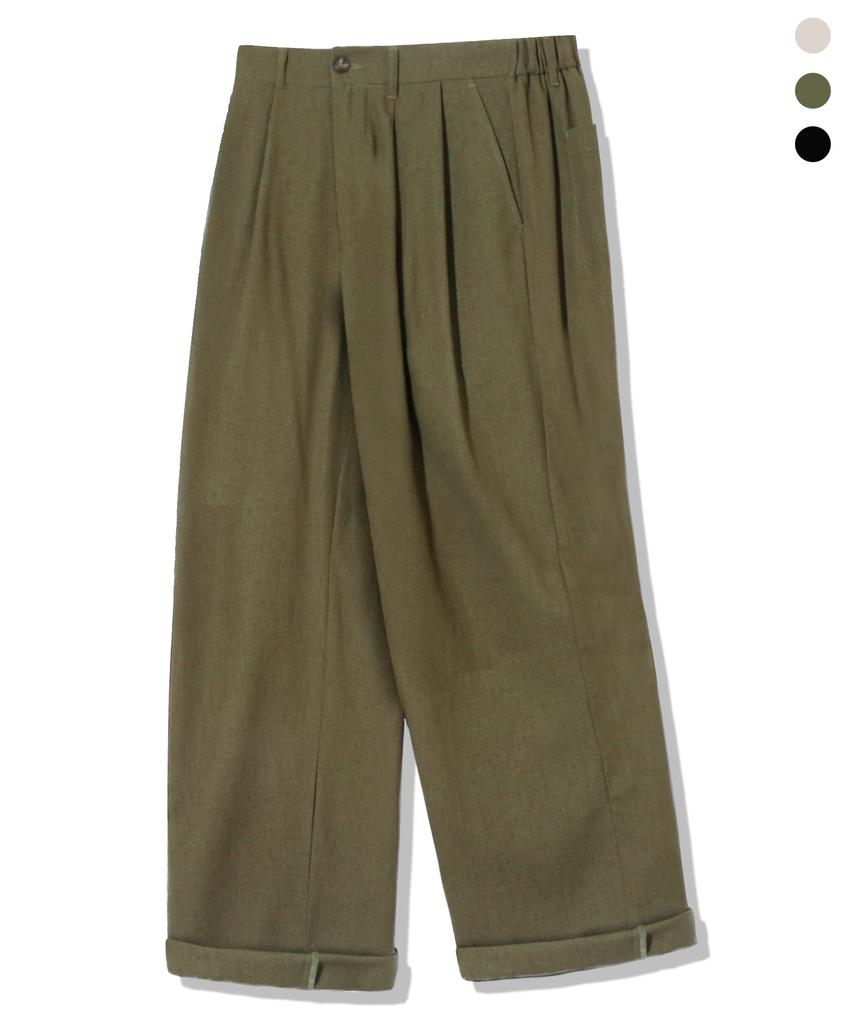 TRILLION [2Pack] Double-Pleat Tapered Linen Wide Elastic Waist Pants_3Color