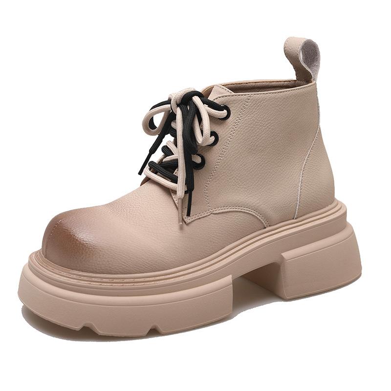 Ботильоны на толстом каблуке с толстой подошвой, женские осенние модные повседневные ботинки в стиле ретро для женщин, кожаные короткие ботинки из искусственной кожи со шнуровкой, Botas
