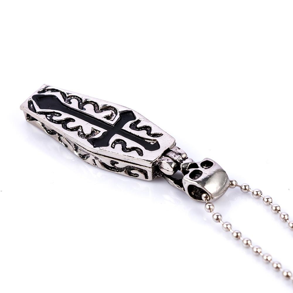 Vintage Gothic Coffin Skull Human Skeleton Pendant Cross Chain Necklace