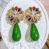 CMM Vibrant Multi Colored Cubic Zirconia Golden Embellished Floral Earrings with Stunning Green Teardrop Drops A Fashion Statement for Every Occasion