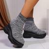 Модные вязаные кроссовки на массивной платформе для женщин, высокие, удобные спортивные туфли, женские, на толстой подошве, эластичные, слипоны, носки-кроссовки