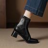 Krazing Pot Микрофибра Квадратный Носок Толстый Каблук Ботильоны Челси Размер 42 Молния Женские Плиссированная Отделка Эластичные Ботильоны