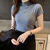 Women Summer Thin Knitted Sweater Top Half Turtleneck Short Sleeve Bottoming Shirt Knit Inside Tight Sweater Vest Tops